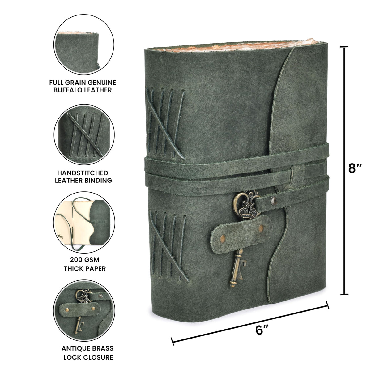 LEATHER VILLAGE Vintage Leather Journal Key Lock, Teal 6x4.