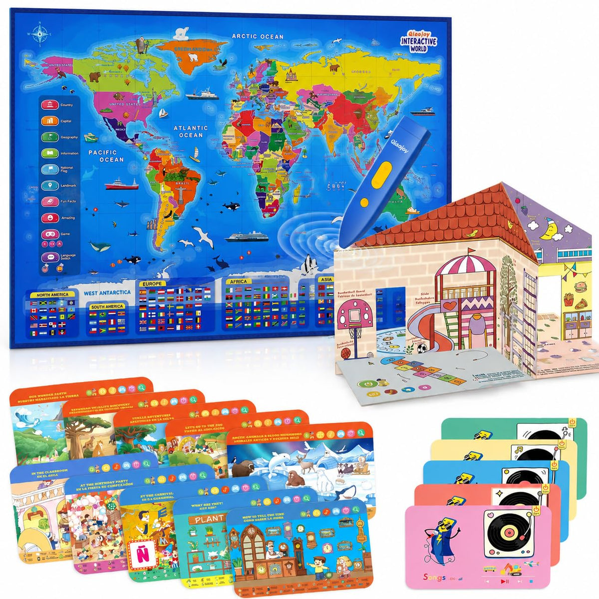 Qiaojoy Bilingual Interactive World Map for Kids Learning Educational Toy