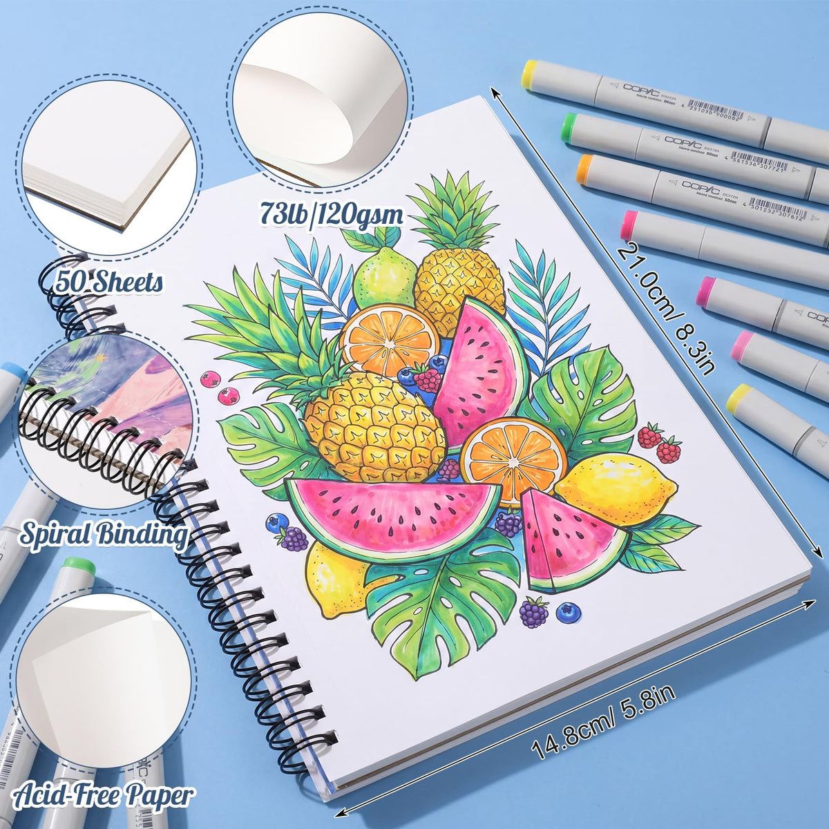 50 Sheets Marker Paper Pad, 7.6 × 7.6 in, 120gsm Alcohol Marker Paper
