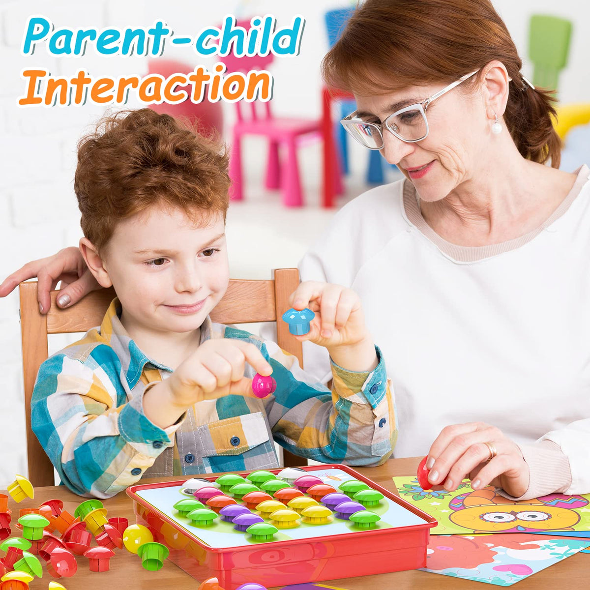 Geekper 68PCS Button Art Toys for Toddlers Color Matching Mosaic Pegboard