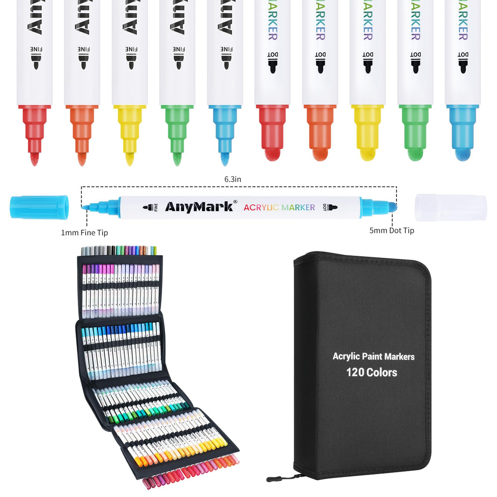 AnyMark 24 Colors Acrylic Paint Markers Brush & Fine Paint Pens