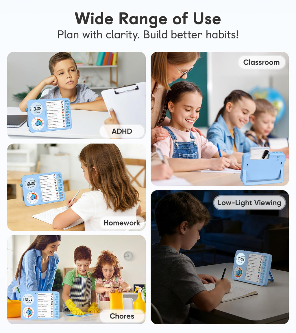 3-in-1 Visual Timer & ADHD Tool for Kids – ADHD Task Timer for Adults with Visual Schedule, Chore Chart & Planning Board for Home, School, Classroom, Work (White)