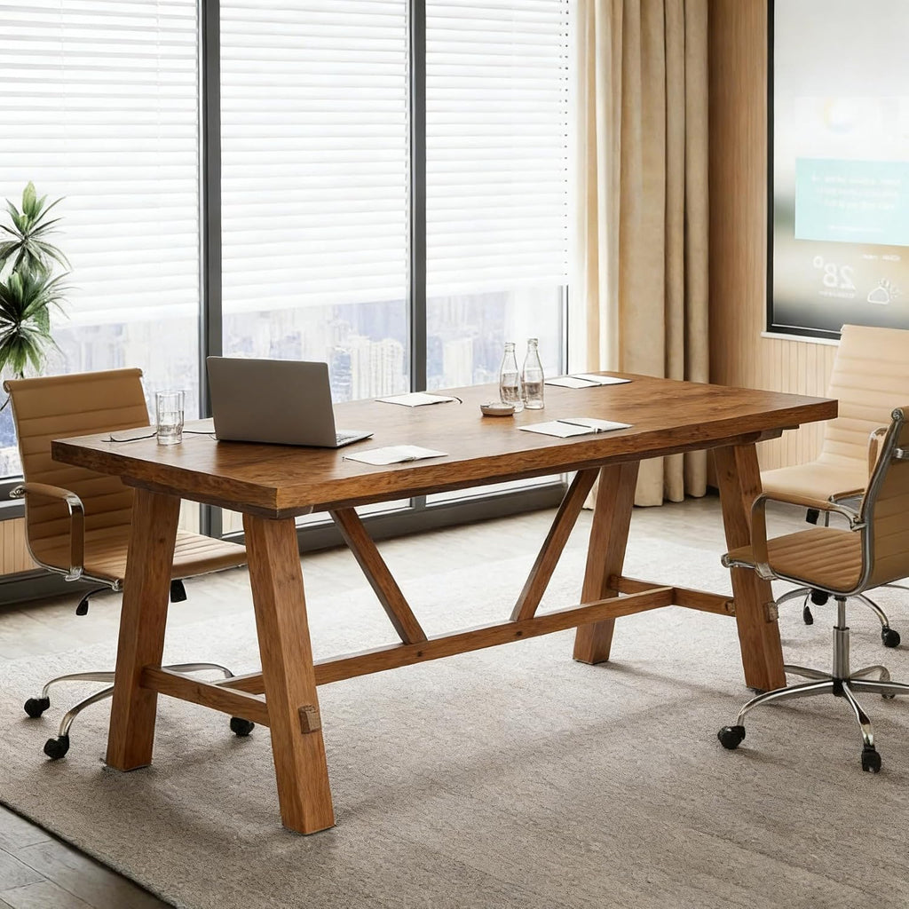LITTLE TREE 70.87-Inch Solid Wood Student Desk, Rustic Brown