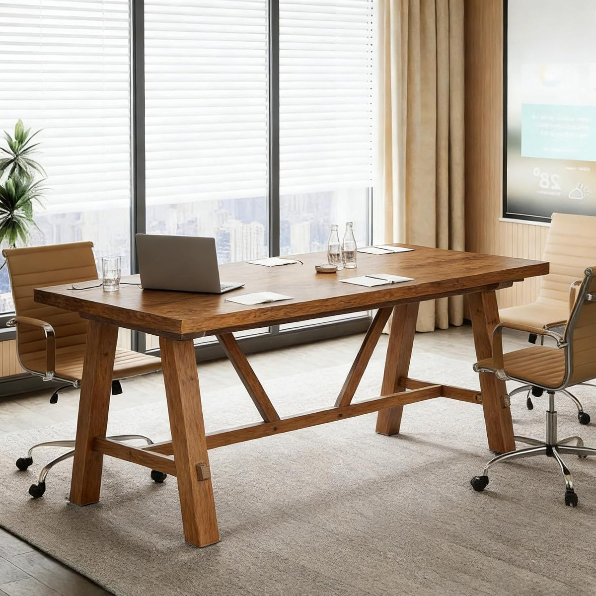 LITTLE TREE 70.87-Inch Solid Wood Student Desk, Rustic Brown