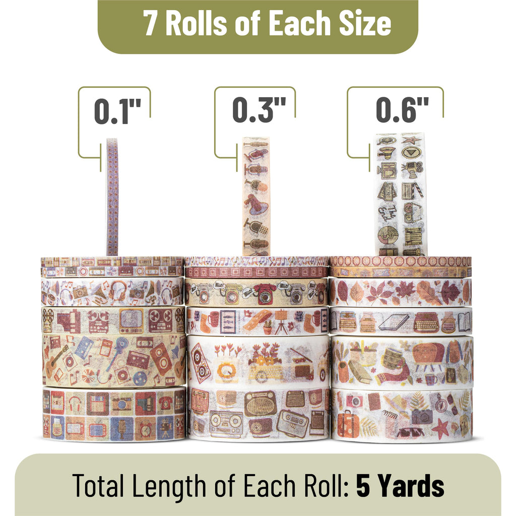 Mr. Pen- Washi Tape Set, 21 Rolls, Assorted Sizes, Floral
