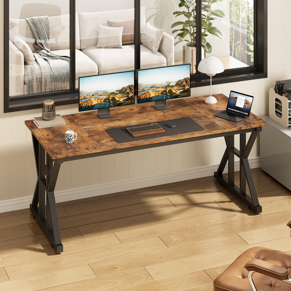63" Large Computer Desk with Thickened Frame for Home Office, Living Room