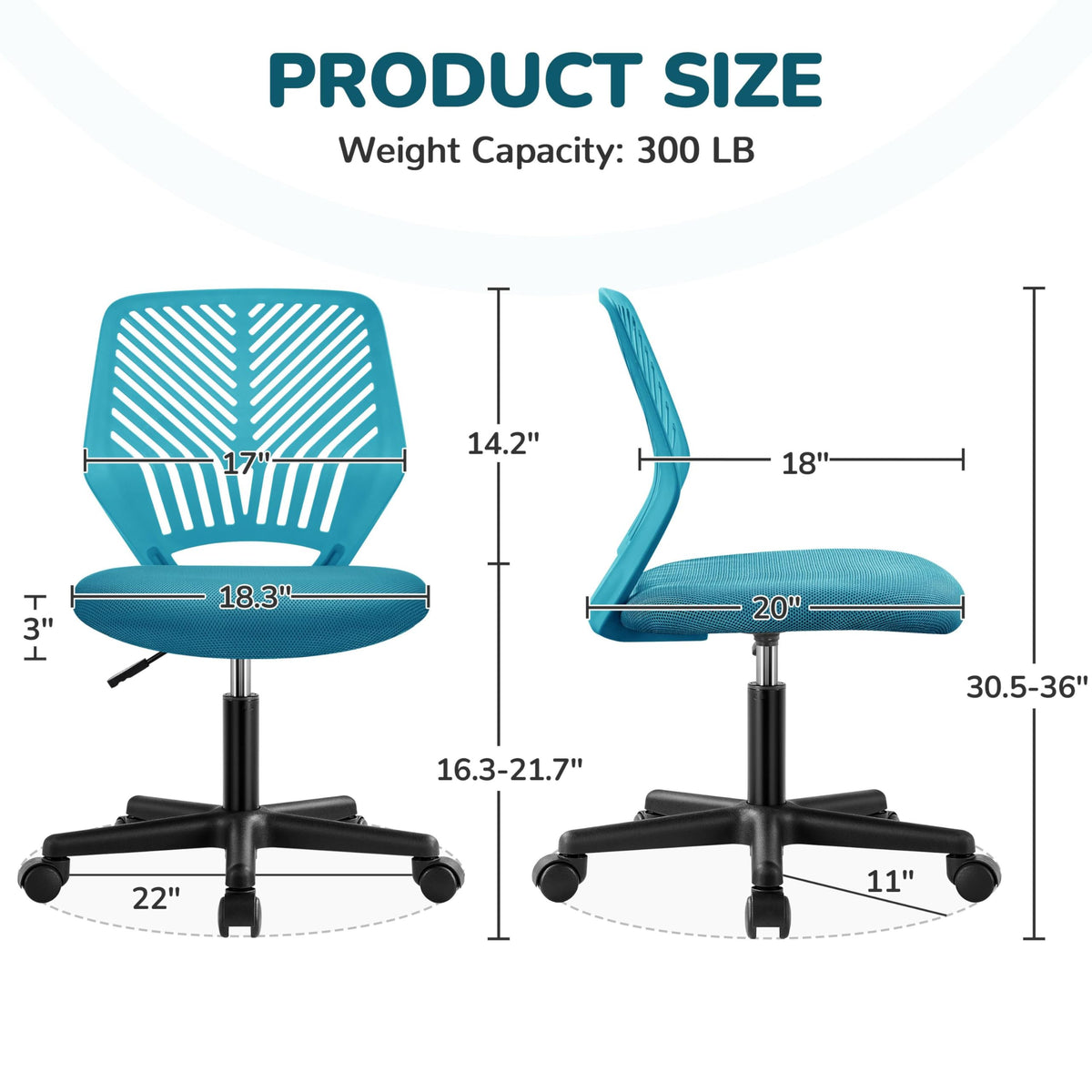 Yaheetech Small Desk Chair, Armless Adjustable Swivel Seat, Green