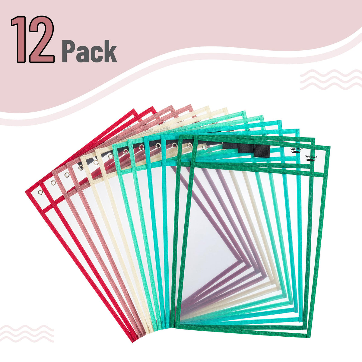 Mr. Pen- Reusable Dry Erase Pocket Sleeves, 10" x 14", 6 Pack, Colorful