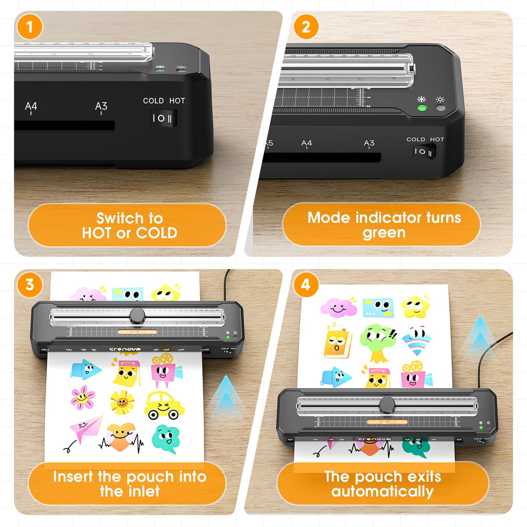 13" A4 Thermal Laminator with 10 Laminating Sheets