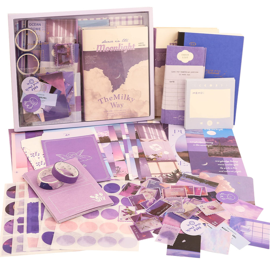 emmoolife 348 Pcs Scrapbooking Supplies Kit, Vintage Aesthetic Scrapbook Kit for Bullet Junk Journal, Stationery, A6 Grid Notebook, DIY Journaling Supplies, Birthday Craft Gift for Teen Girl Women