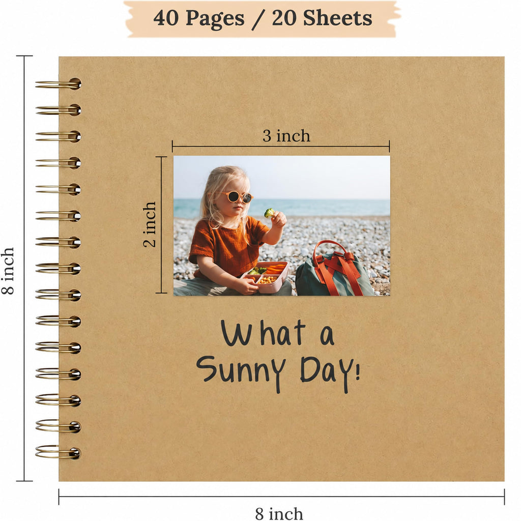Polaroid Scrapbook Photo Album 7"x7" 20 Sheets 40 Pages Kraft Paper Khaki