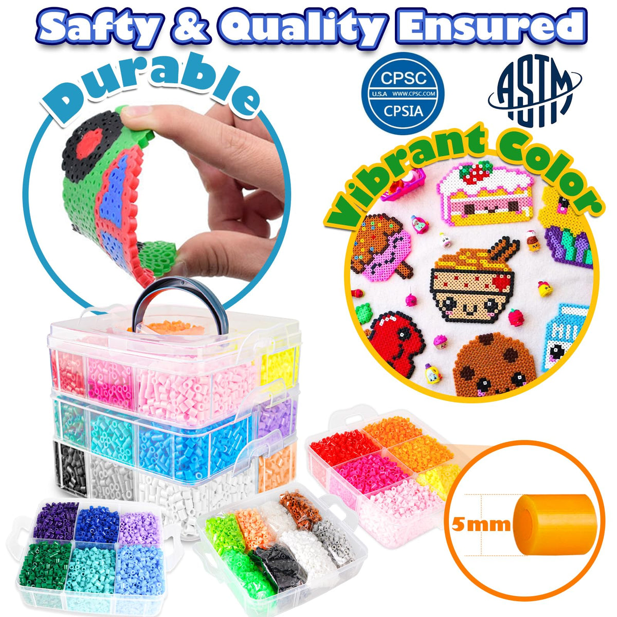 FUNZBO 5200 5mm Fuse Beads Kit Iron Set - 24 Colors | 66 Patterns, Toys, Kids Crafts for Girls Ages 8-12, Arts and Crafts for Kids Ages 6-8, Gifts for Girls Boys Kids Age 5 6 7 8 9 10 11 12 Year Old