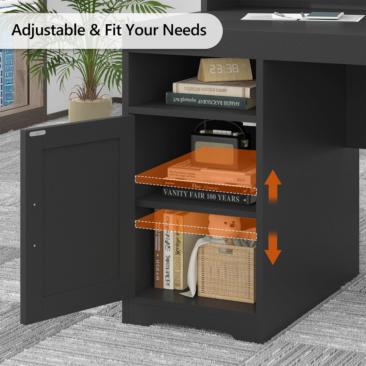 65" Farmhouse Computer Desk with Drawers and Printer Stand for Home Office