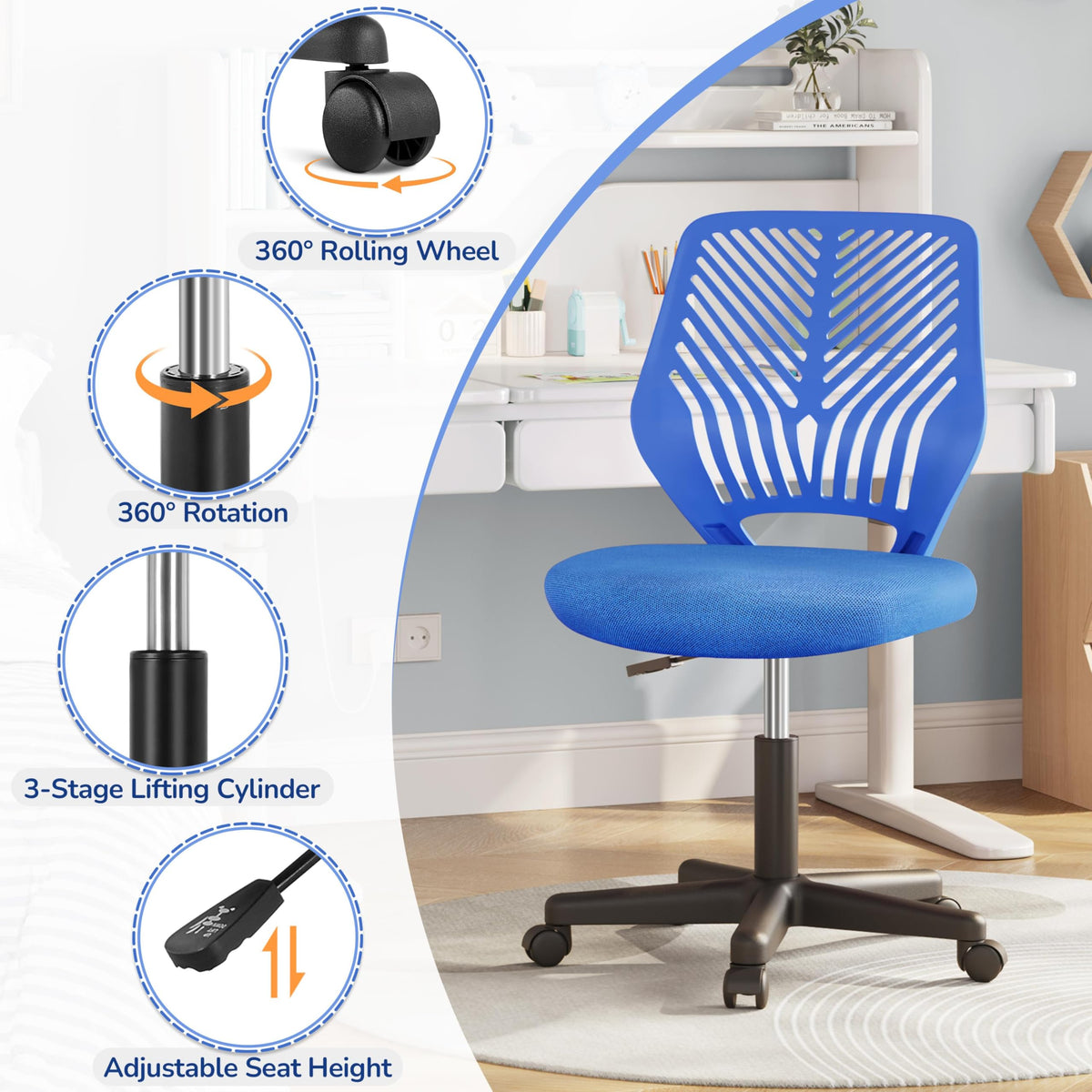 Yaheetech Small Desk Chair, Armless Adjustable Swivel Seat, Green