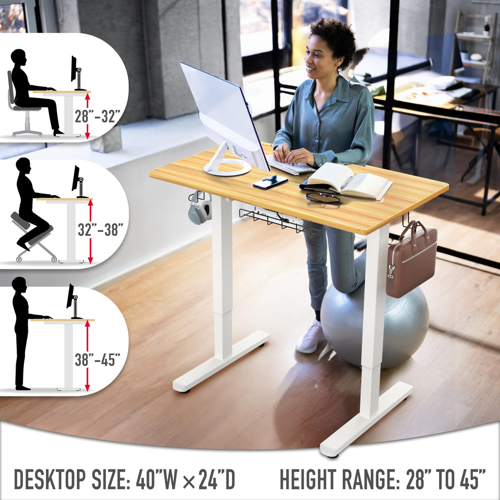 SHW 55 x 28 Electric Height Adjustable Standing Desk w/Drawer, White