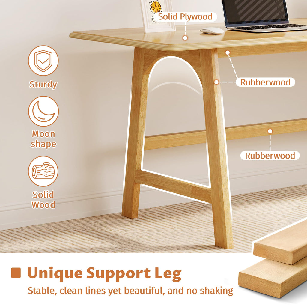 IOTXY Solid Wood Writing Table - 60" W Minimalist PC Computer Desk, Oak