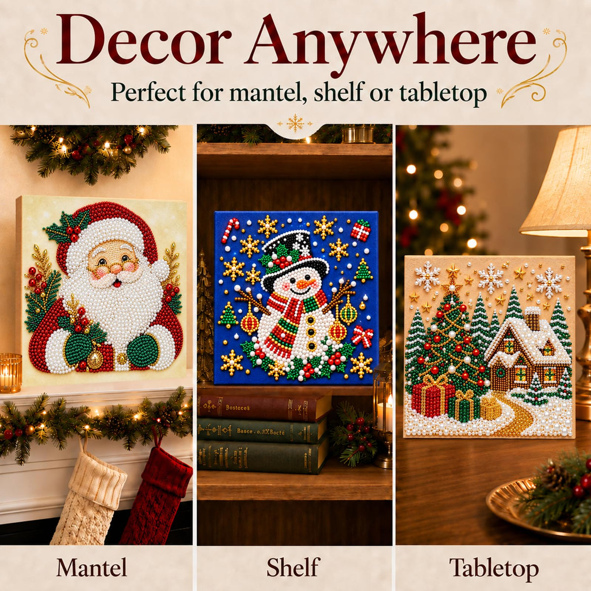 6 PCS DIY Pearl Diamond Art Kits for Adults, Wooden Christmas Ornaments
