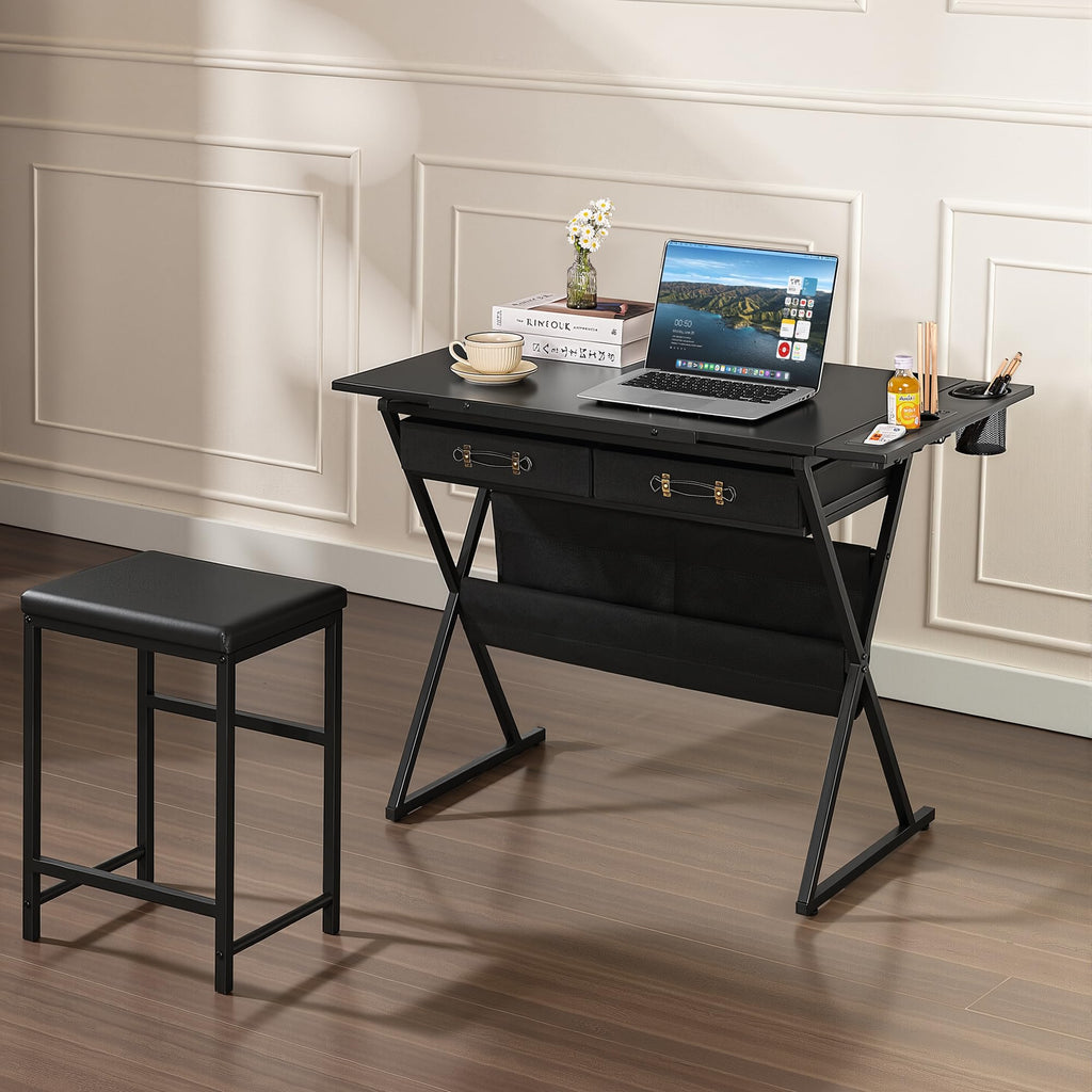 VECELO Adjustable Drafting and Art Desk with Stool