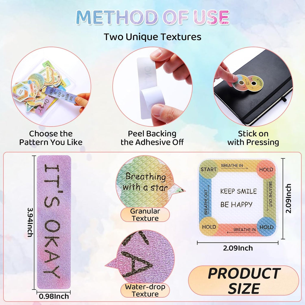 108 Pieces Sensory Stickers - 2 Textured Surface Sensory Stickers with Storage Box - Fidget Strips for Adults, and ADHD - Anxiety Relief Mindfulness Stickers for Office Desk