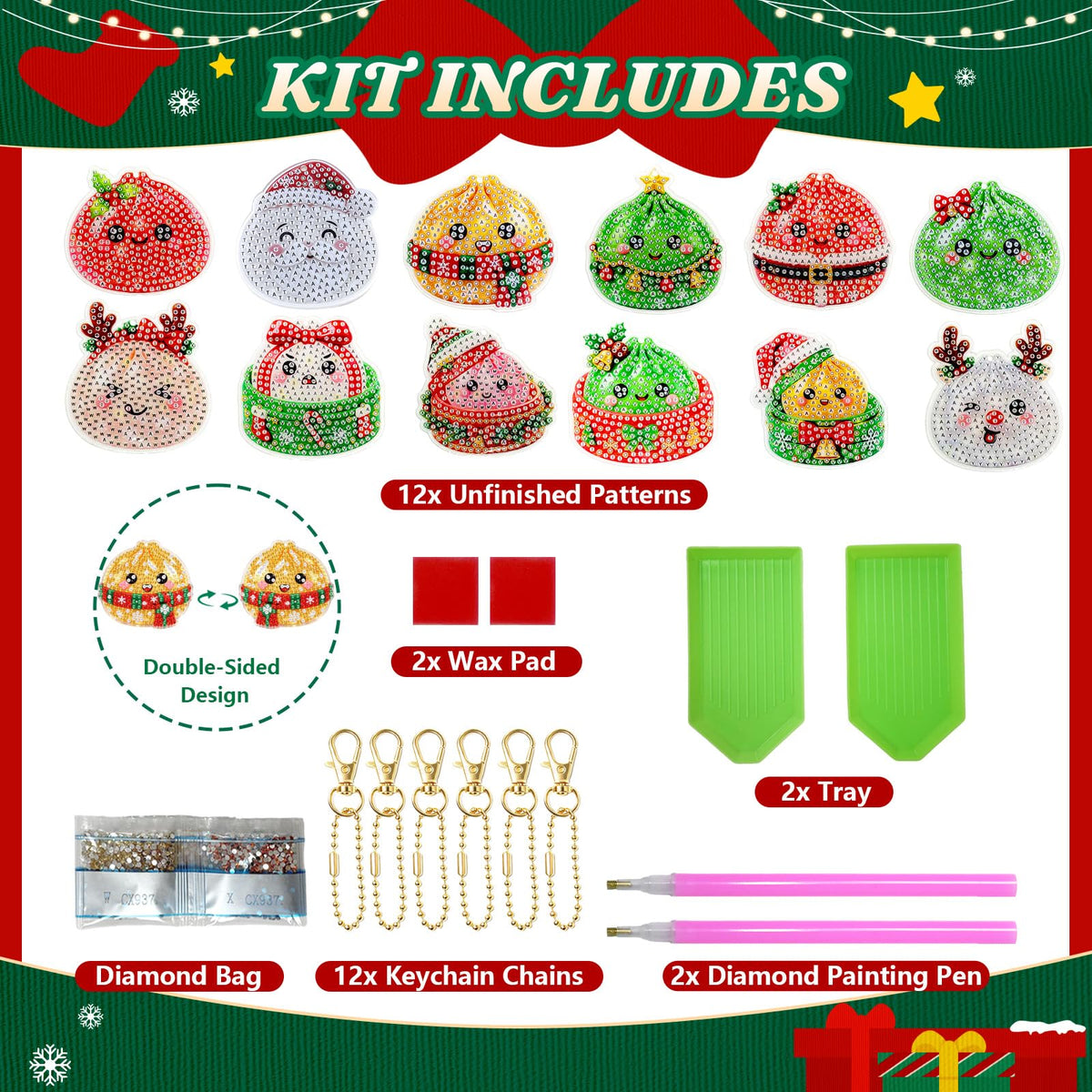 Acrylic Squishy Birthday Party Decorations,Dumpling Diamond Art Painting Kits Party Favors Arts and Crafts for Kids Ages 8-12 Make Your Own GEM Keychains for Girls Ages 4-6 Boys Christmas Toys Gifts