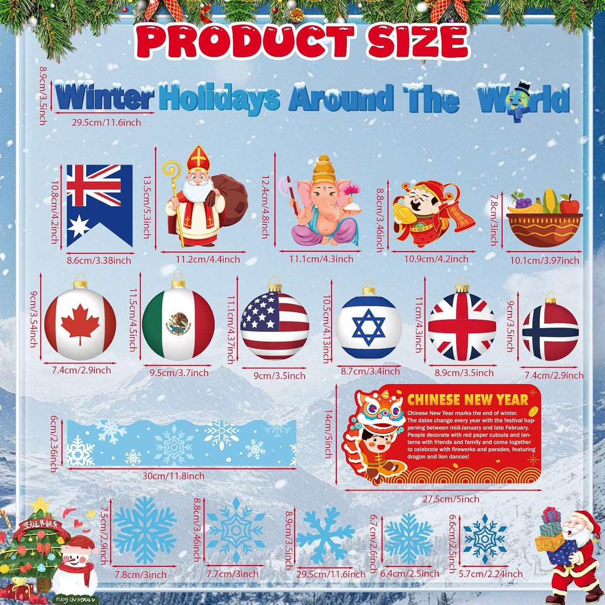 Funrous 71 Pcs Winter Bulletin Board Set Holidays Around The World