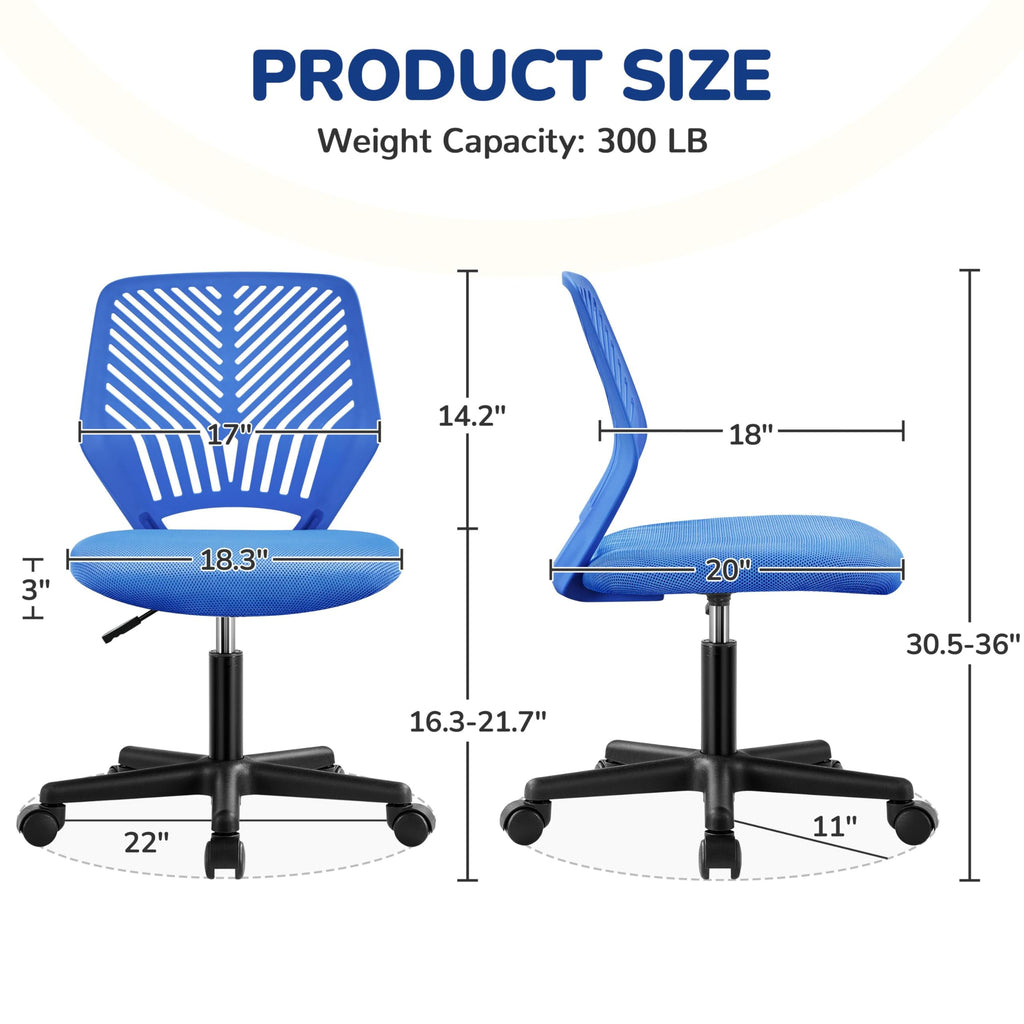 Yaheetech Small Desk Chair, Armless Adjustable Swivel Seat, Green