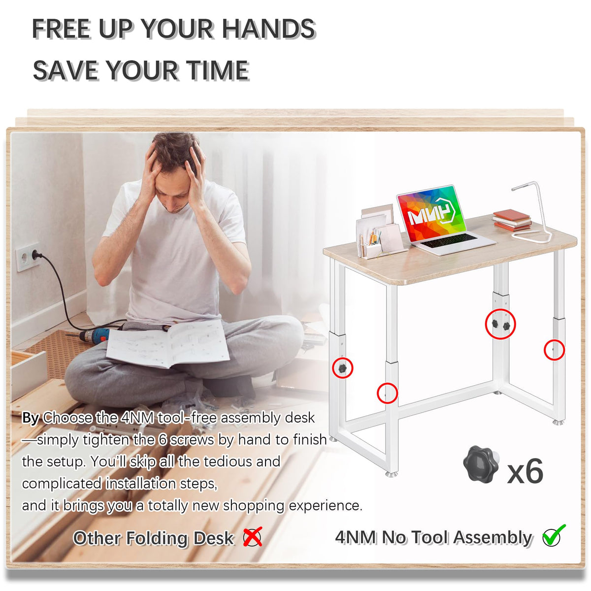 4NM 27.5-Inch Folding Student Desk with Wheels