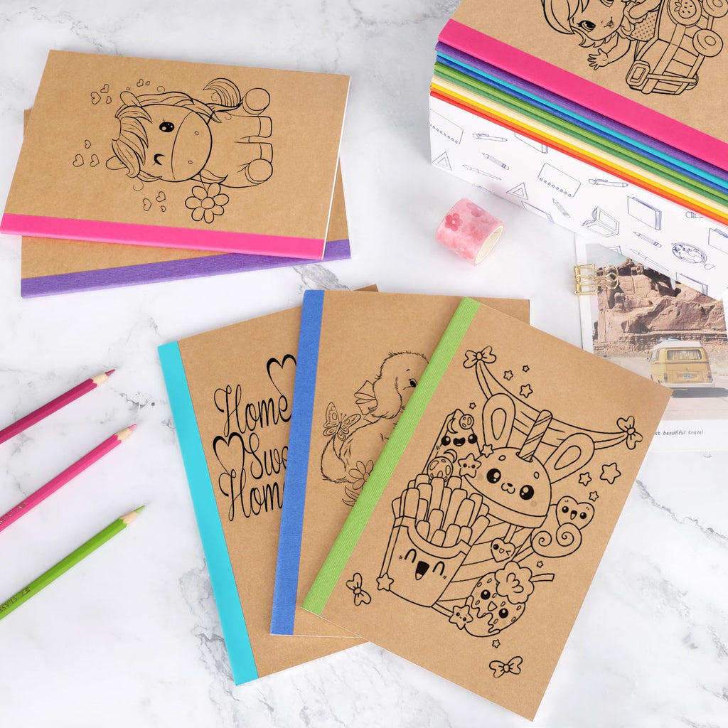 EOOUT 5 Pack A5 Composition Notebook, Kraft Lined Journal Bulk with Rainbow Spine, 5 Colors, 60 Pages for Women Girls Kids, School Office Supplies