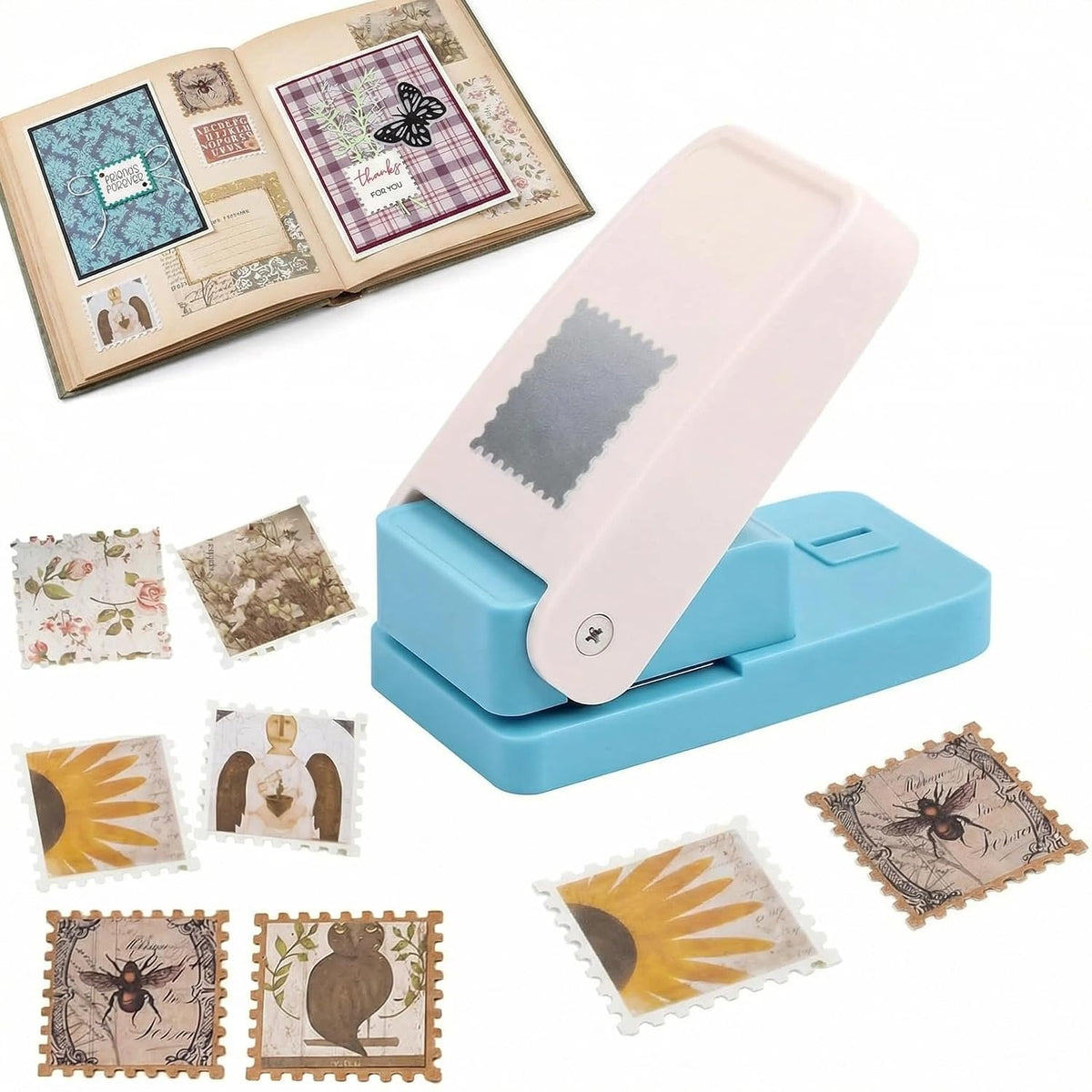 Stamp Punch, 1.5 * 1.5inch Square Stamp Puncher Postage Stamps Punches, Stamps Shaped Paper Punch, Lever Paper Punches for Crafting,Craft Cutter Hole Puncher for Scrapbooking Journaling Card Making