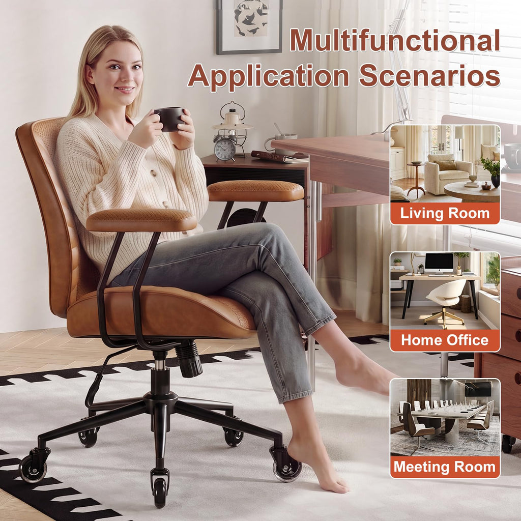 BFZ Leather Home Office Desk Chair with Lumbar Support, Brown
