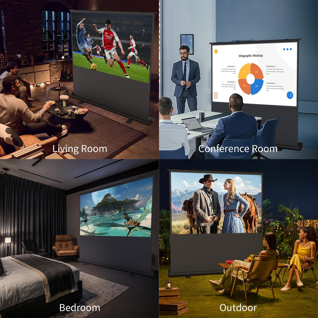Projector Screen with Stand, 80 Inch Portable Projector Screen Outdoor Indoor, 1.2 Gain Fiberglass Projection Screen, 16:9 Outdoor Movie PVC Screen with Carrying Bag for Movie Night(White Screen)