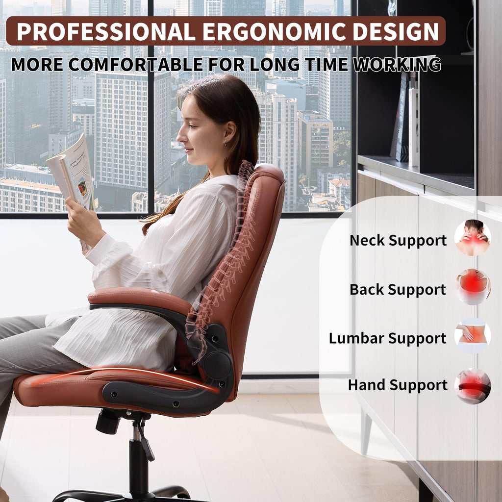 Leather Office Chair Swivel Lumbar Support for Short People Black