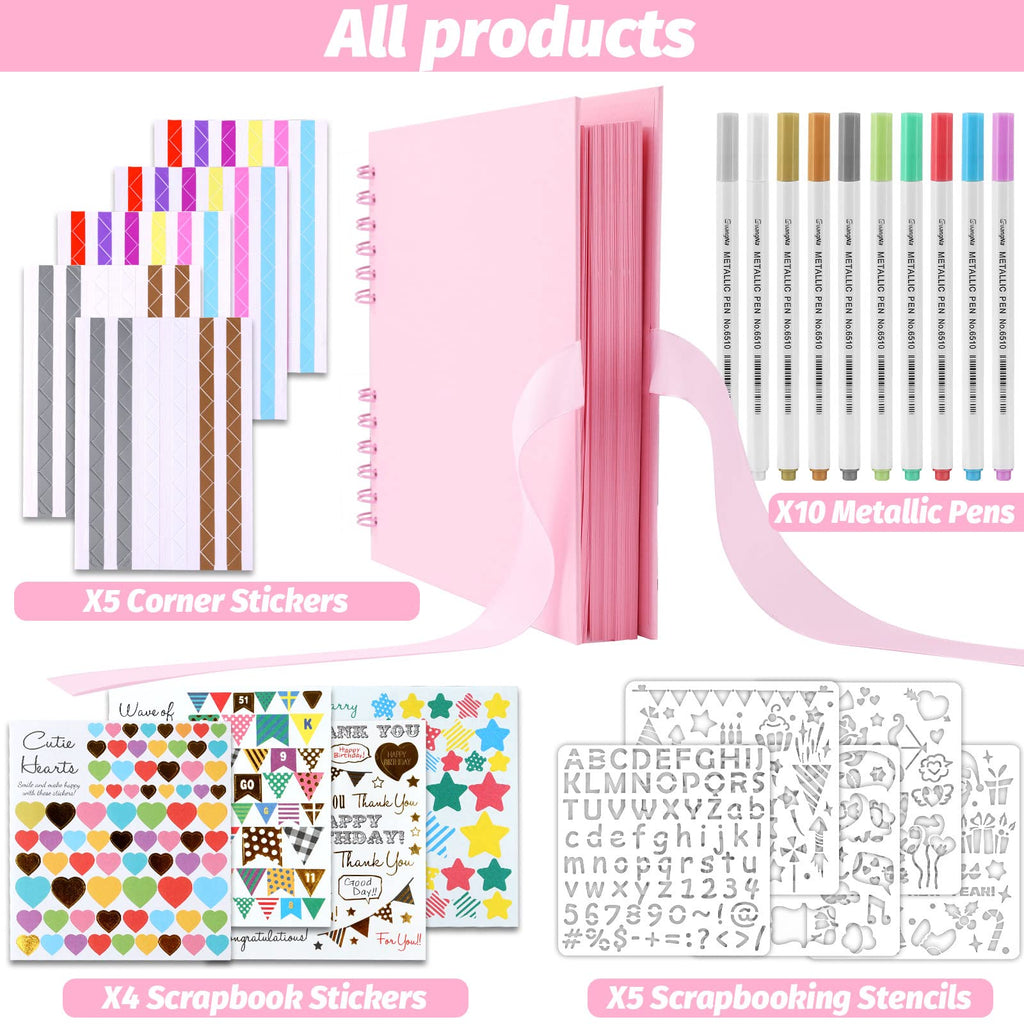 Gotideal 80 Pages Scrapbook Album with 10 Metallic Markers, Black