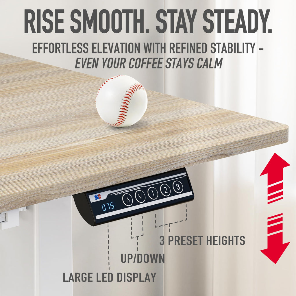 SHW 55 x 28 Electric Height Adjustable Standing Desk w/Drawer, White