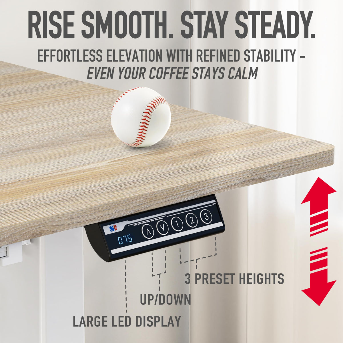 SHW 55 x 28 Electric Height Adjustable Standing Desk w/Drawer, White