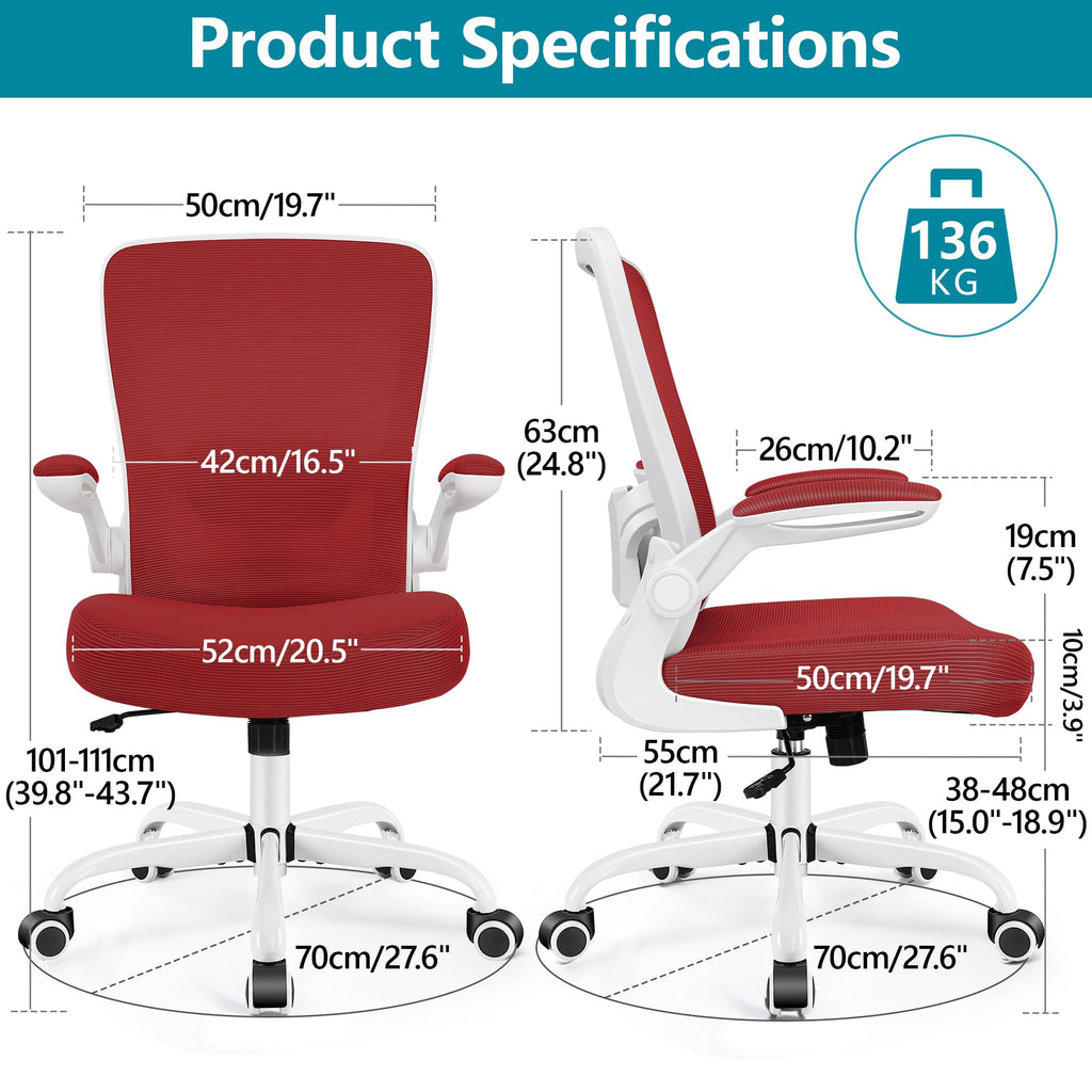 FelixKing Office Chair, Ergonomic Desk Chair Breathable Mesh Chairs Adjustable High Back Lumbar Support Flip-up Armrests, Executive Rolling Swivel Comfy Computer Chairs Home Office Black