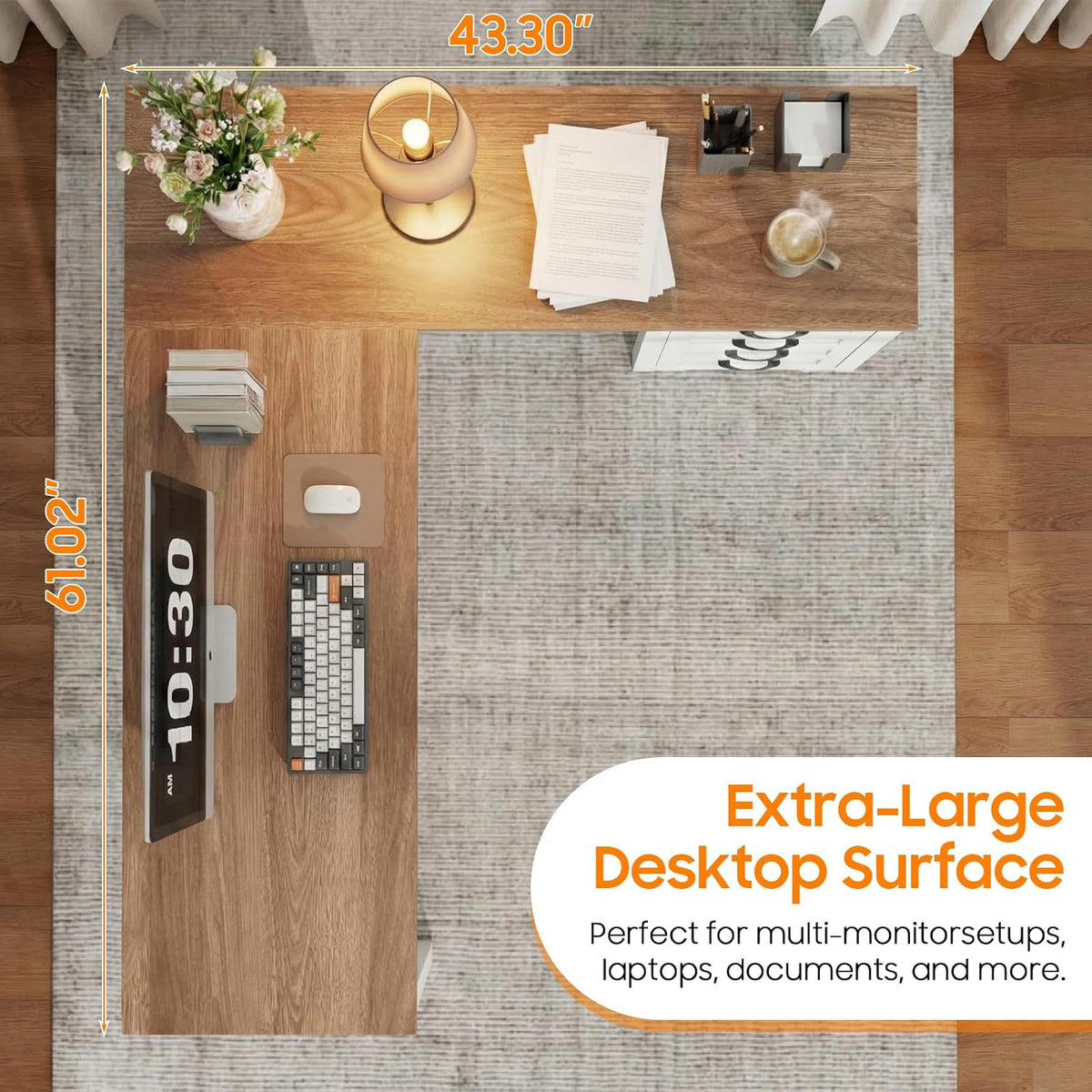 Vabches: 61" Farmhouse L-Shaped Student Study Desk with Drawers & Mobile CPU Mount