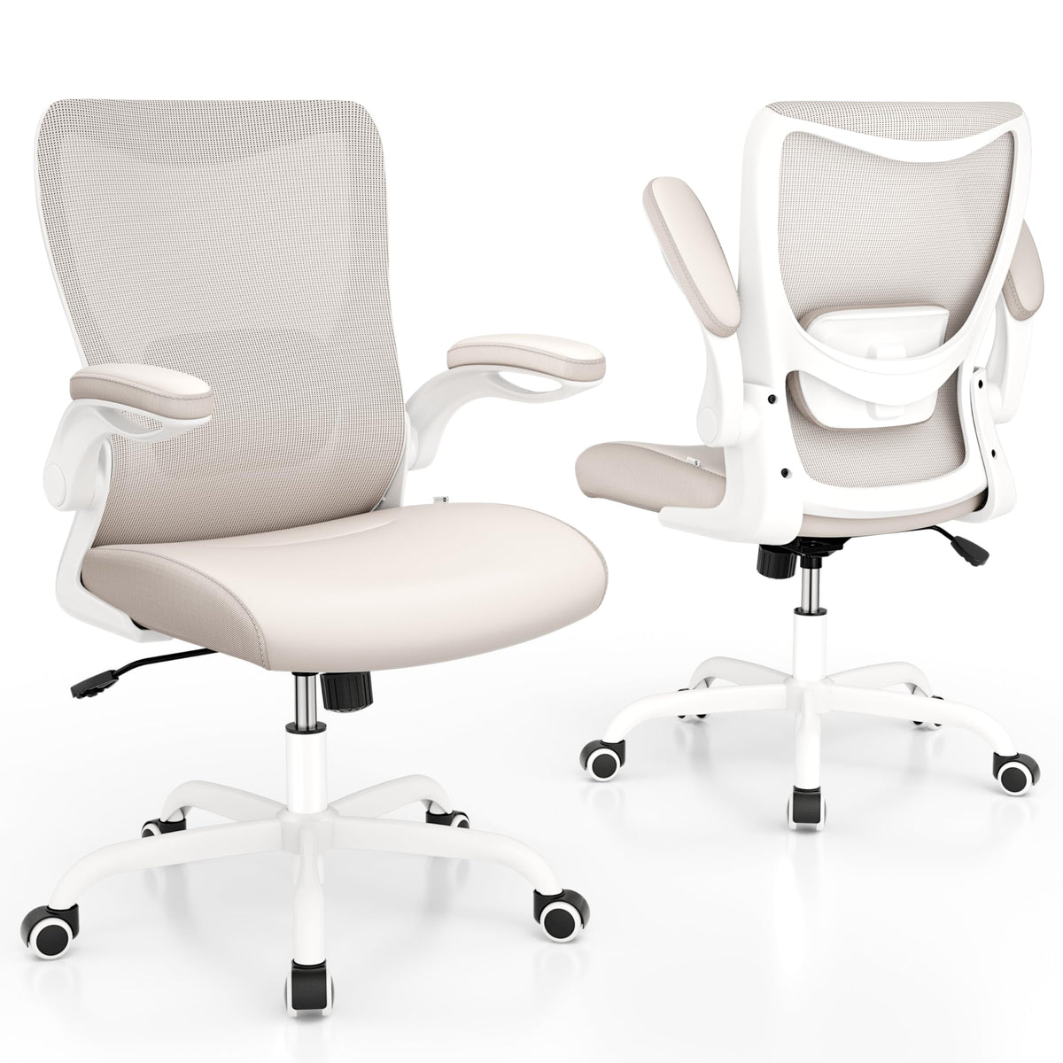 MUXX.STIL Office Chair, Ergonomic Desk Chair with Adjustable Lumbar Support and Flip up Armrest, Breathable Mesh Computer Chair for Home Office, Khaki