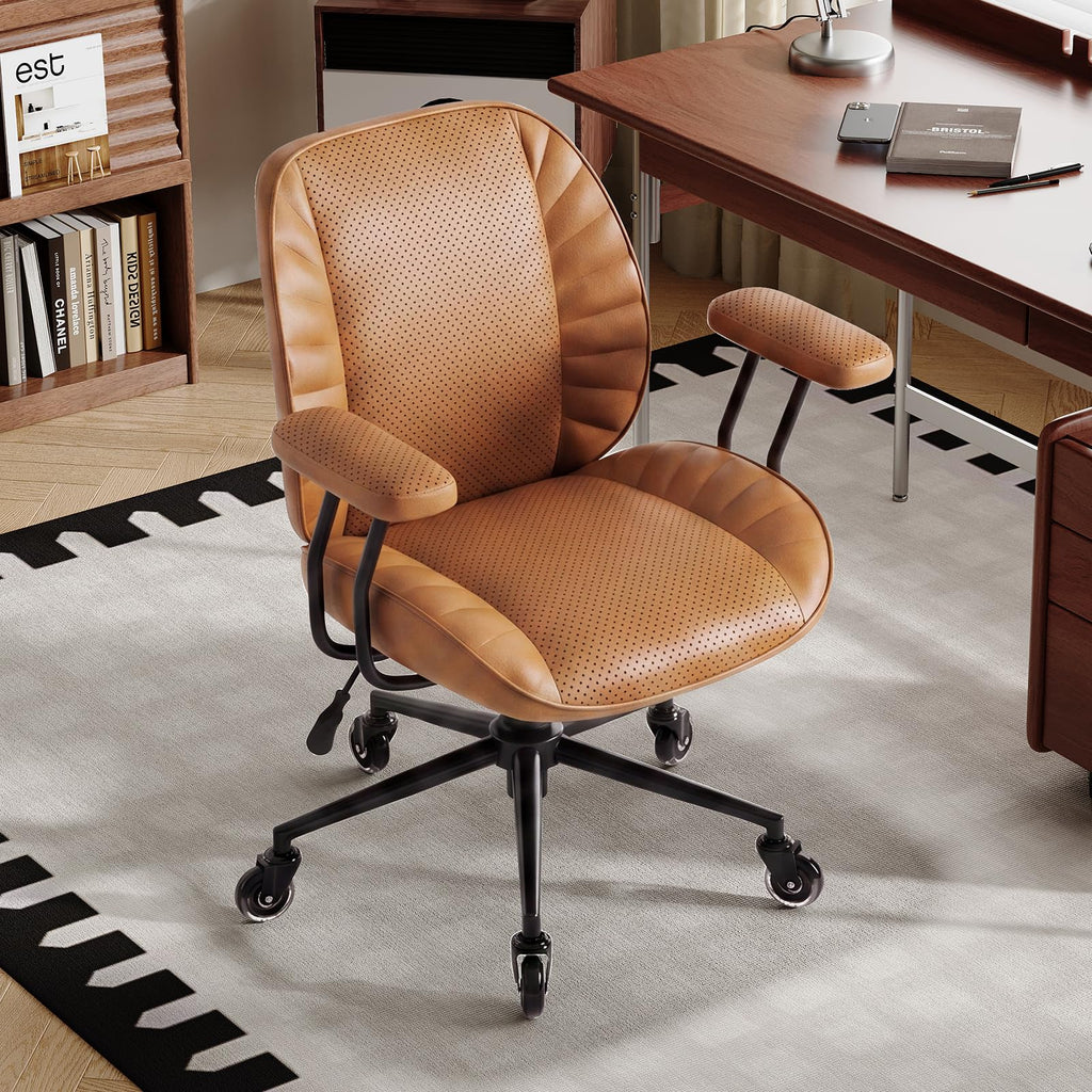 BFZ Leather Home Office Desk Chair with Lumbar Support, Brown