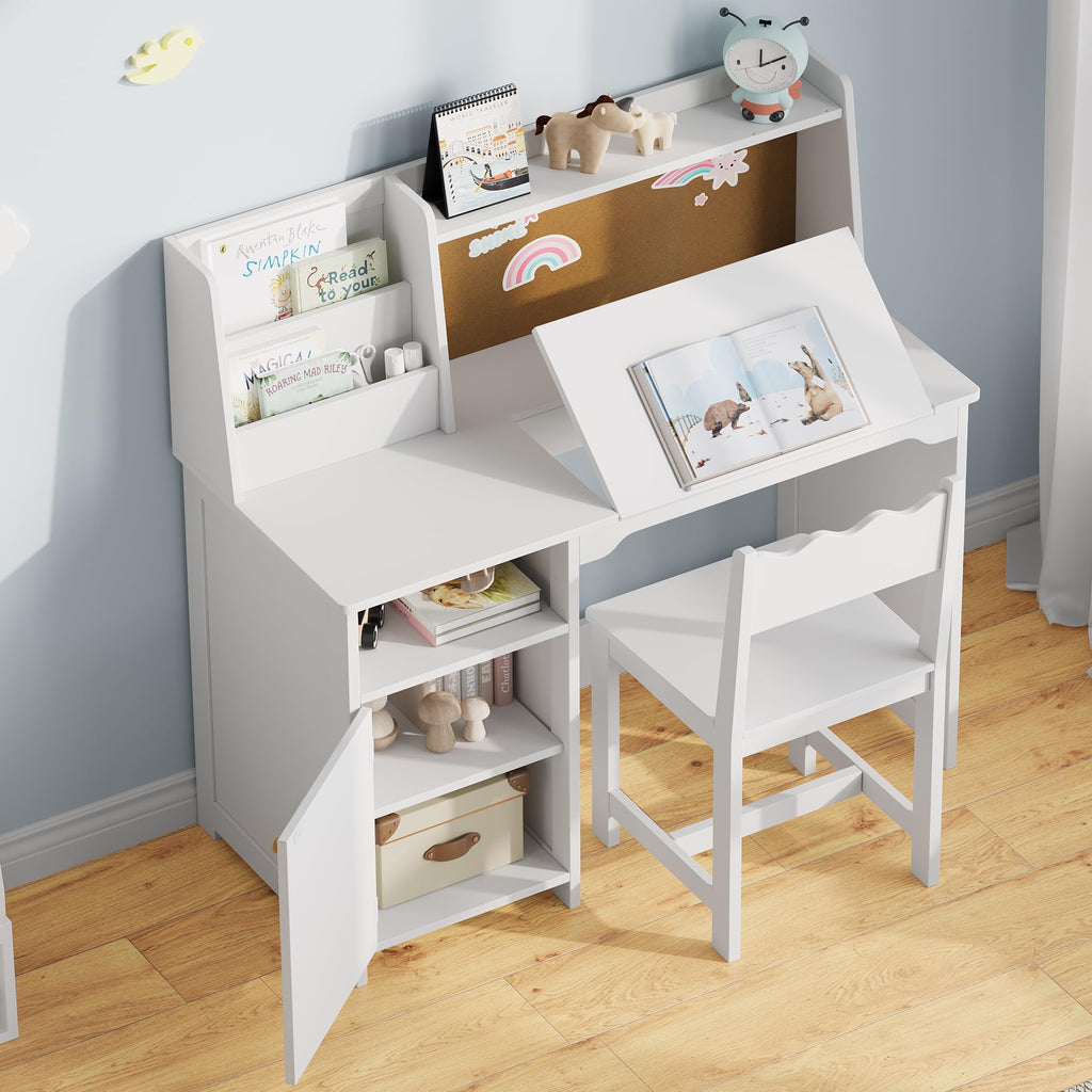Treocho Kids Study Desk and Chair Set with Tiltable Desktop for 3-8 Years
