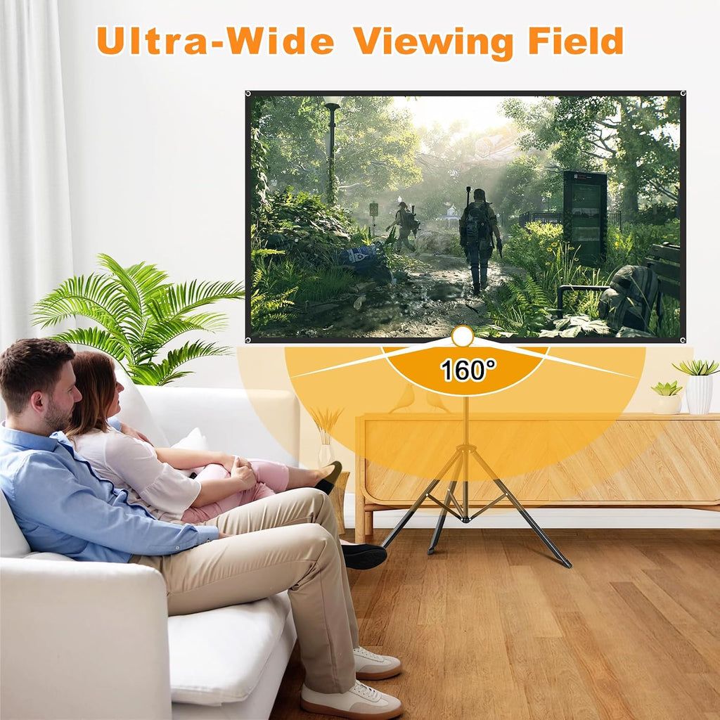 Projector Screen with Stand, 80 Inch Portable Projector Screen Outdoor Indoor, 1.2 Gain Fiberglass Projection Screen, 16:9 Outdoor Movie PVC Screen with Carrying Bag for Movie Night(White Screen)