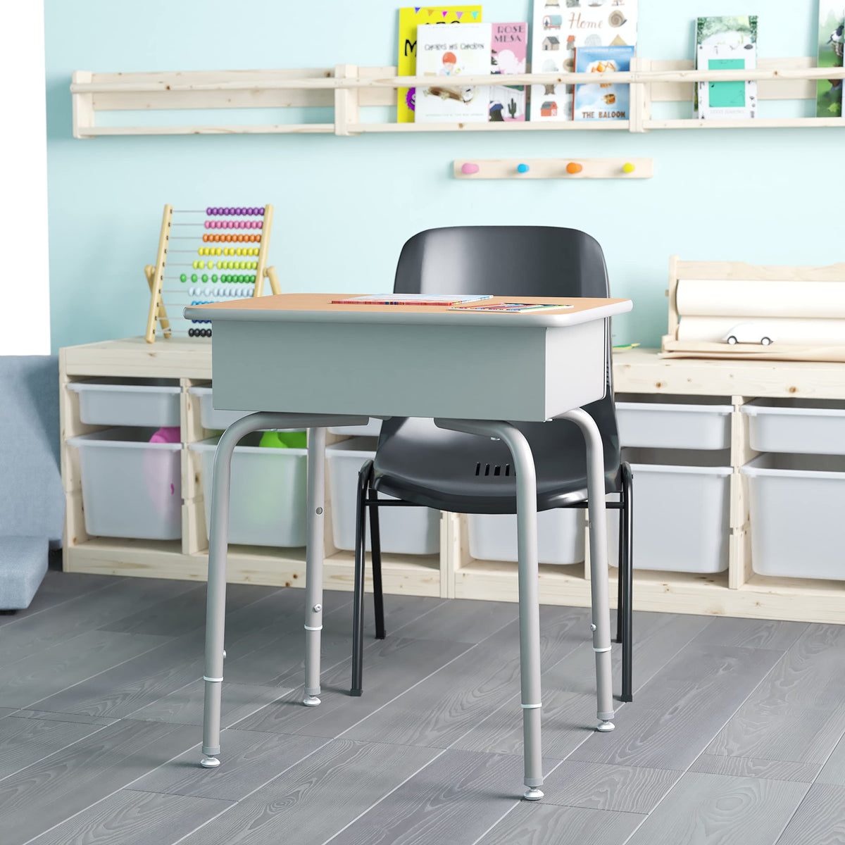 EMMA + OLIVER Adjustable Student Desk with Book Box