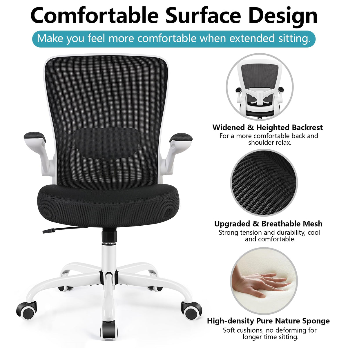 FelixKing Office Chair, Ergonomic Desk Chair Breathable Mesh Chairs Adjustable High Back Lumbar Support Flip-up Armrests, Executive Rolling Swivel Comfy Computer Chairs Home Office Black