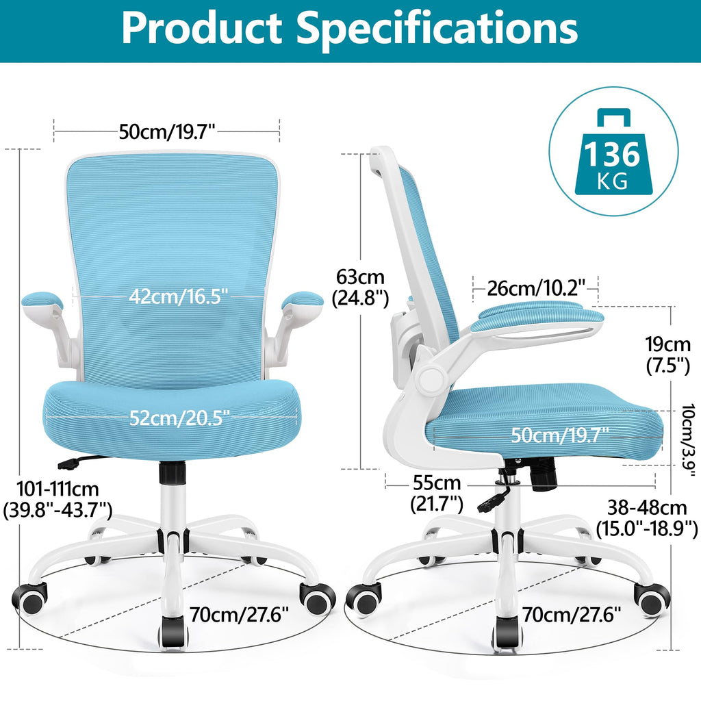 FelixKing Office Chair, Ergonomic Desk Chair Breathable Mesh Chairs Adjustable High Back Lumbar Support Flip-up Armrests, Executive Rolling Swivel Comfy Computer Chairs Home Office Black