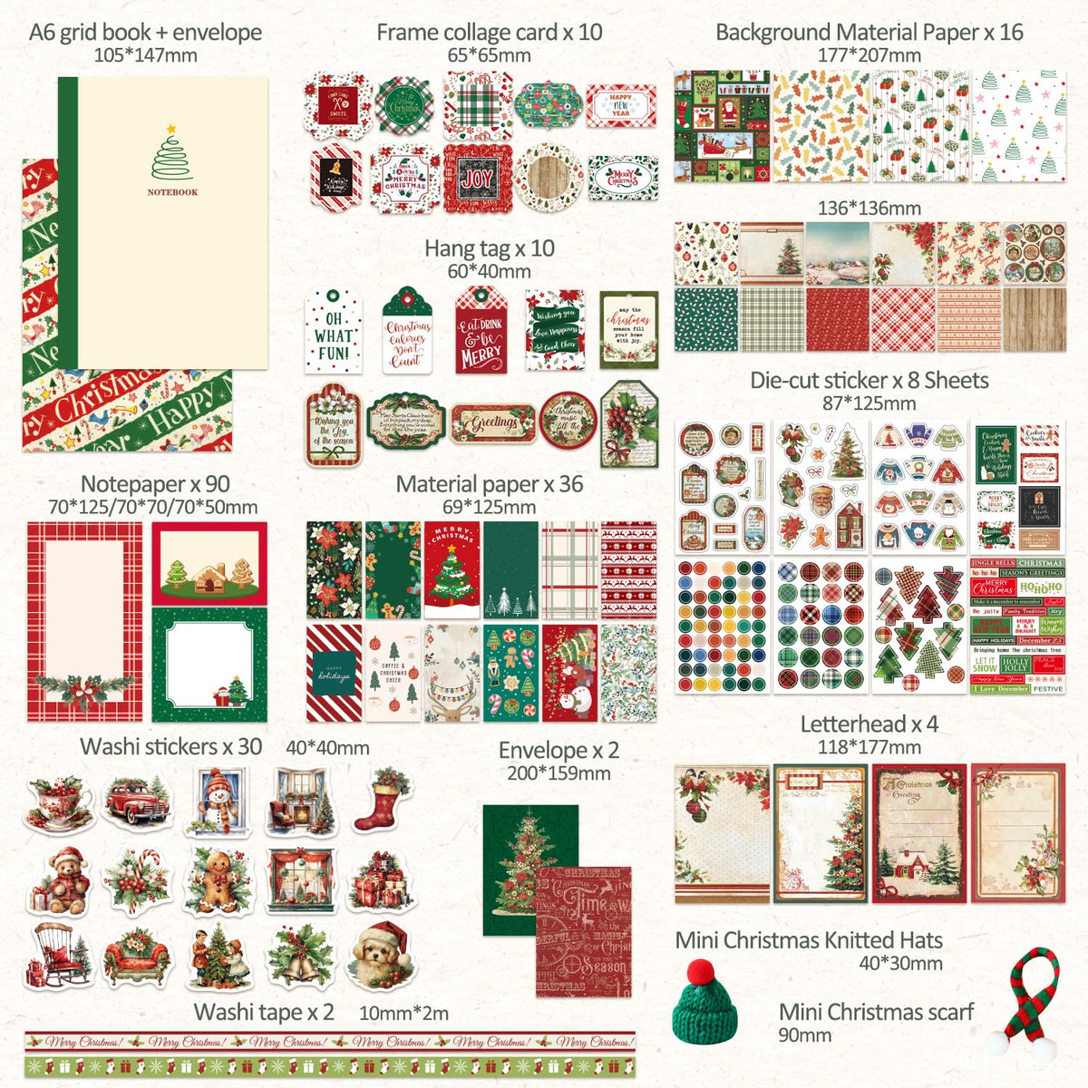 emmoolife 348 Pcs Scrapbooking Supplies Kit, Vintage Aesthetic Scrapbook Kit for Bullet Junk Journal, Stationery, A6 Grid Notebook, DIY Journaling Supplies, Birthday Craft Gift for Teen Girl Women