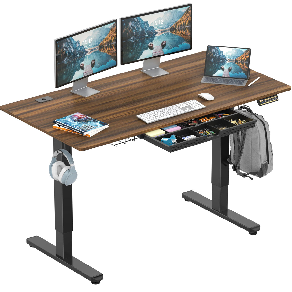 SHW 55-Inch Electric Adjustable Student Desk with Drawer
