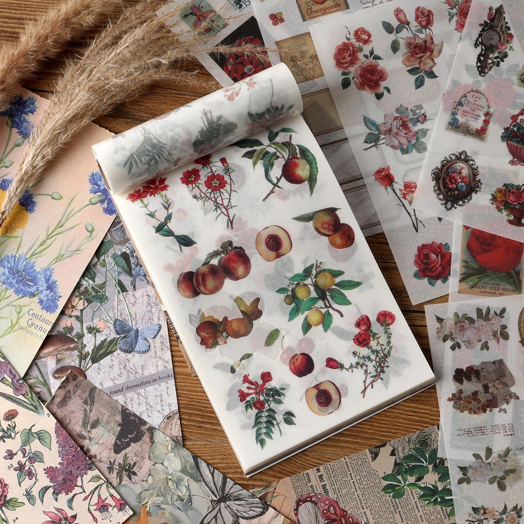 Scrapbook Stickers - 300 Pre-Cut Washi Stickers & 20 Scrapbook Papers for Travel Journaling