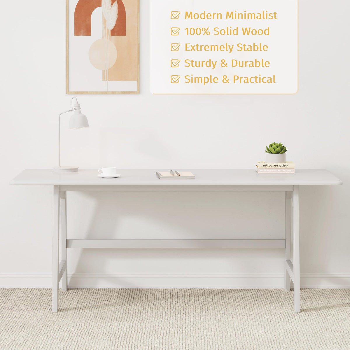 IOTXY Solid Wood Writing Table - 60" W Minimalist PC Computer Desk, Oak