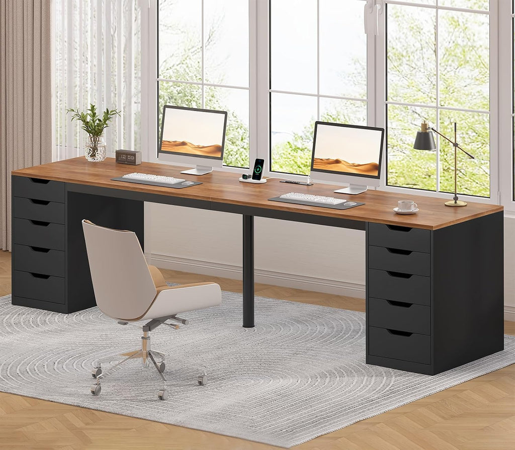 YOMILUVE 95" 2 Person Desk with 10 Drawers & Power Outlets for Home Office