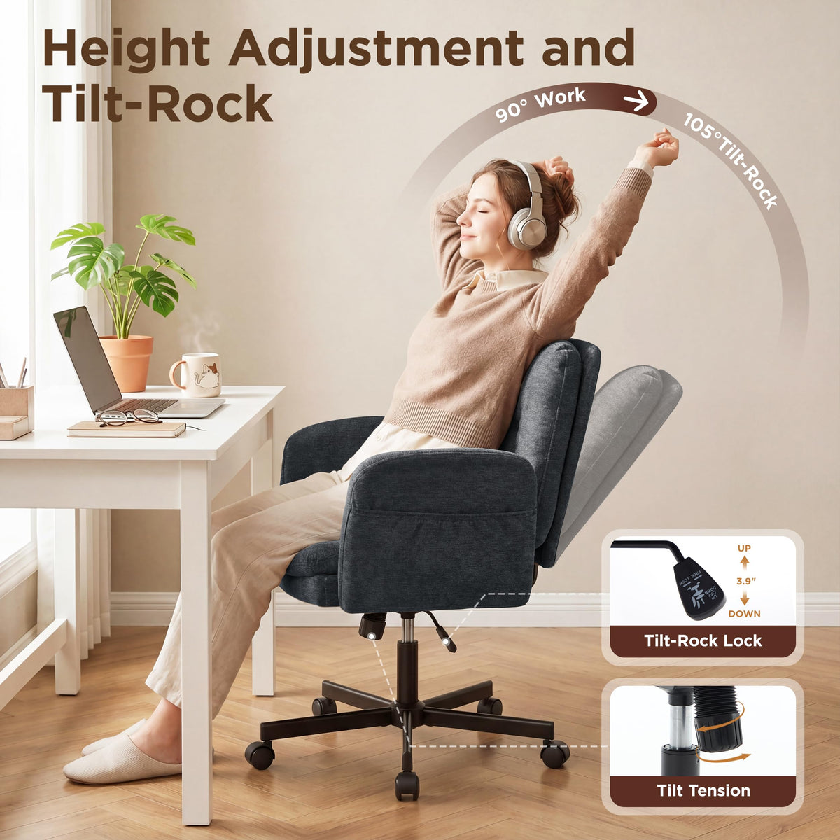 FiveWillowise Low-Back Cross-Legged Desk Chair (Multiple Colors)